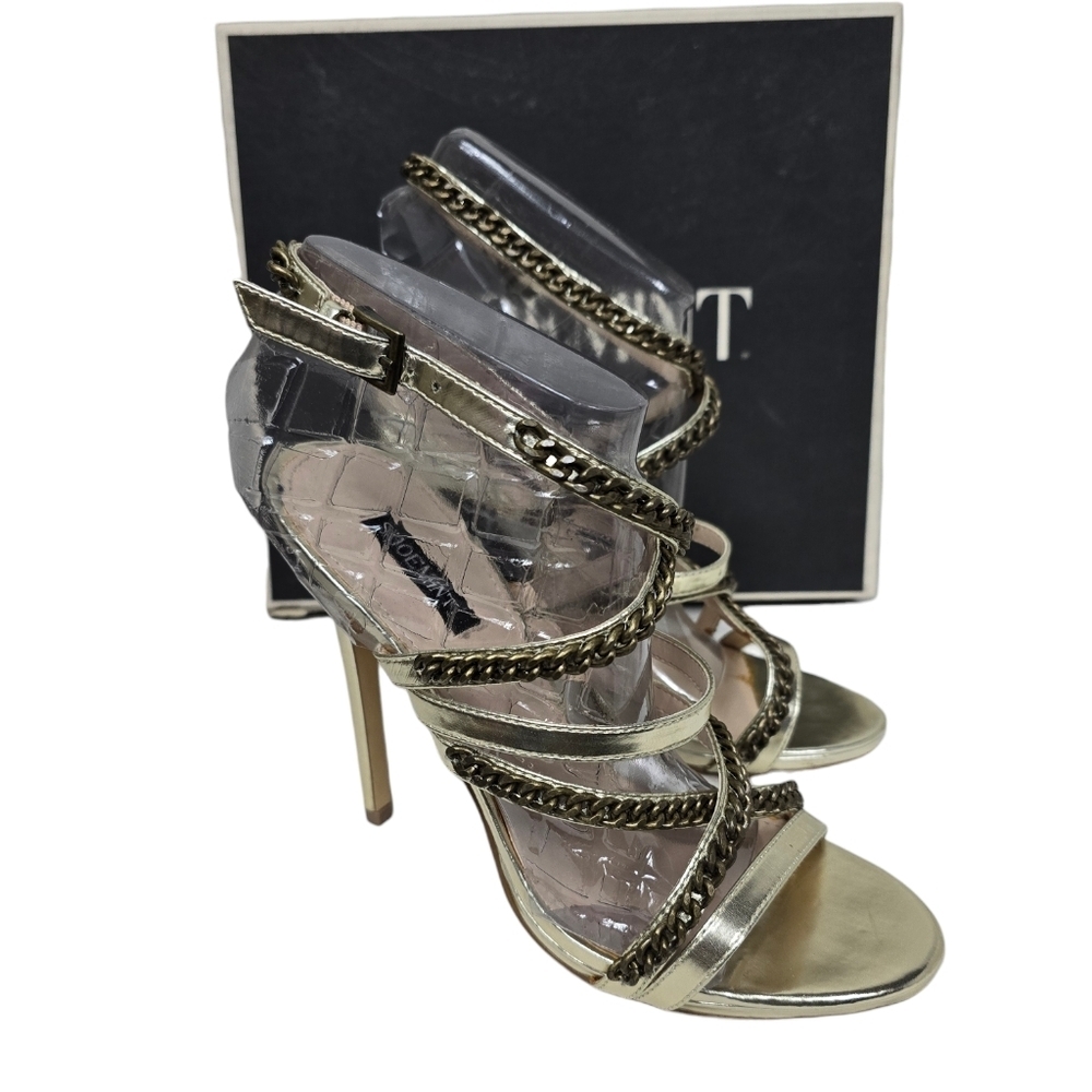 Shoemint Debs Gold Metal Chain Peep Toe High Heels 8M